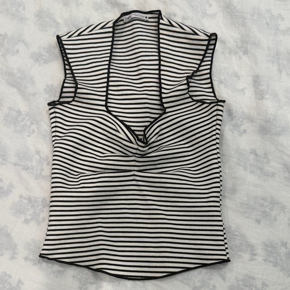 Zara Black and White Striped Blouse